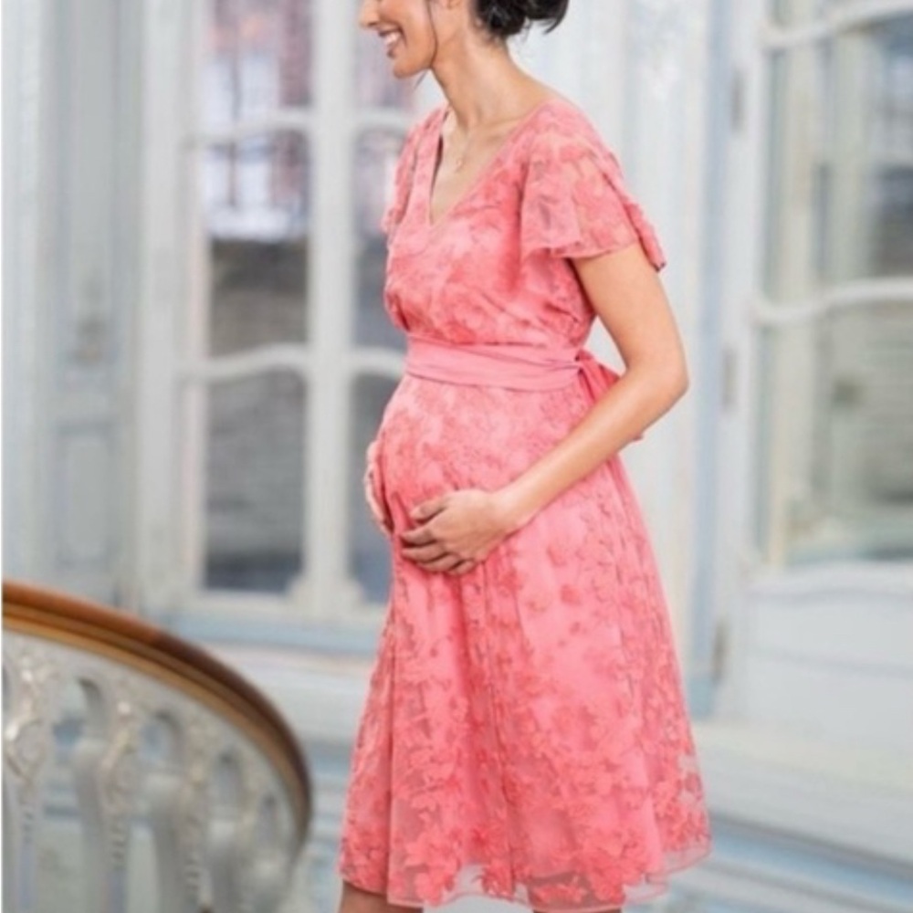 Seraphine Pink One Shoulder Flutter Sleeve Midi Dress